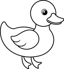 Coloring page book for kids Duck line art illustration.