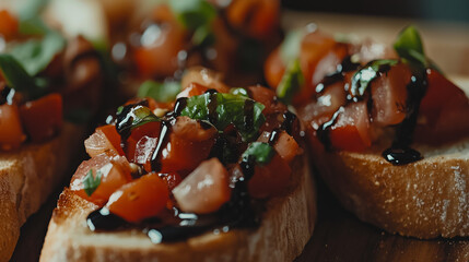 bruschetta with diced tomatoes and garlic and basil and balsamico