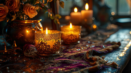 Golden silk candle holders
