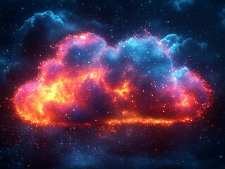Obraz premium Modern Abstract Illustration of a Cloud with Bright Colors and Cosmic Elements in a Dreamy Atmosphere