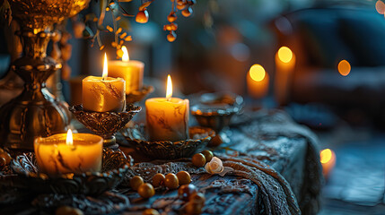 Golden silk candle holders