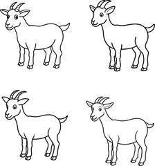 Coloring page book for kids Goat line art illustration