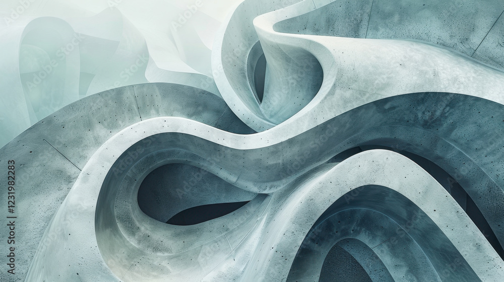 Poster sleek abstract concrete sculpture with flowing curves and smooth surfaces, creating modern artistic 