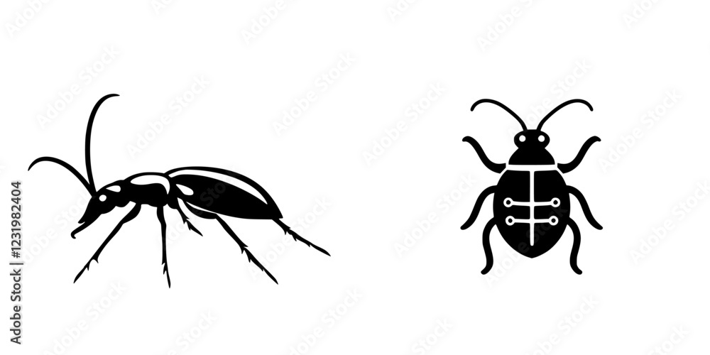 Poster close-up view of two distinct black insect silhouettes showcasing different species in a minimalisti