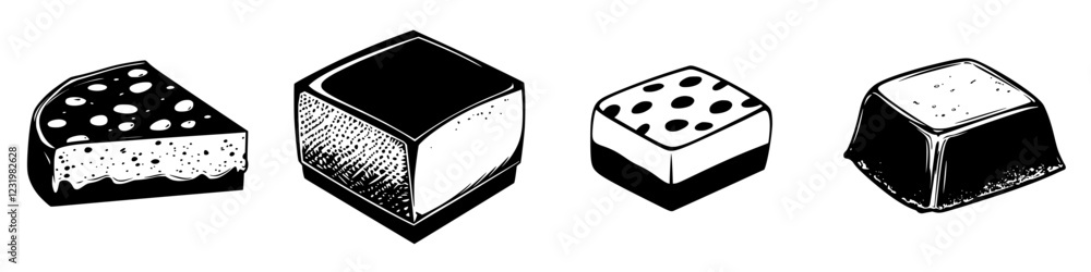 Poster assorted handmade candies displayed on a white background highlighting their unique shapes and desig