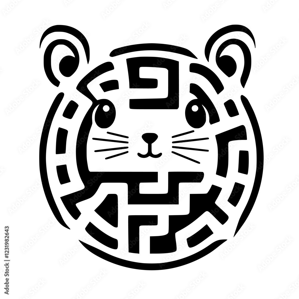Aufkleber intricate maze design forming a playful tiger face with distinct features and lines