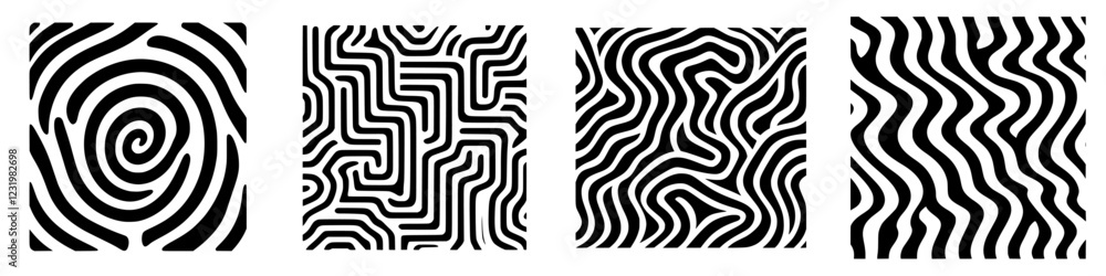 Aufkleber intricate black and white patterns showcasing various abstract designs with curves and swirls