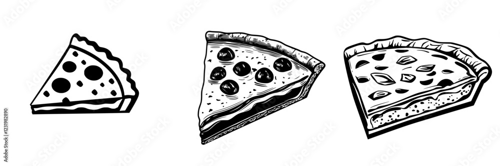 Poster assorted pizza slices showcasing different toppings and styles served against a simple backdrop