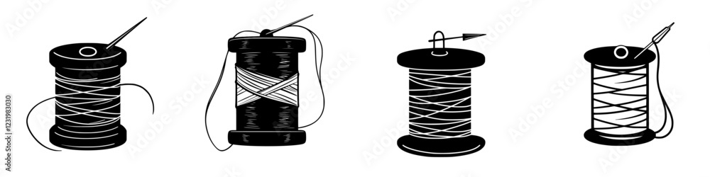 Poster various spools of thread with different thread arrangements for sewing and crafting projects