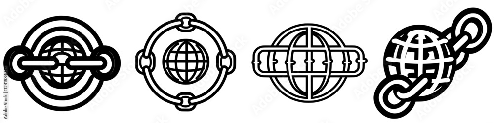 Poster creative designs of interconnected global symbols depicting networking and collaboration in a modern