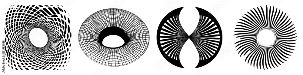 Poster unique geometric patterns displaying various forms and textures in black and white