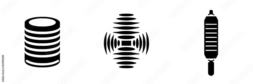 Poster Visual representation of sound waves, resonance, and vibration concepts in a simple and abstract style