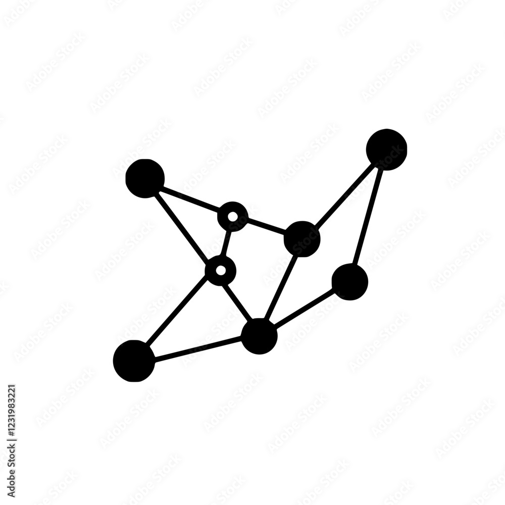 Poster abstract representation of interconnected nodes on a white background illustrating network structure