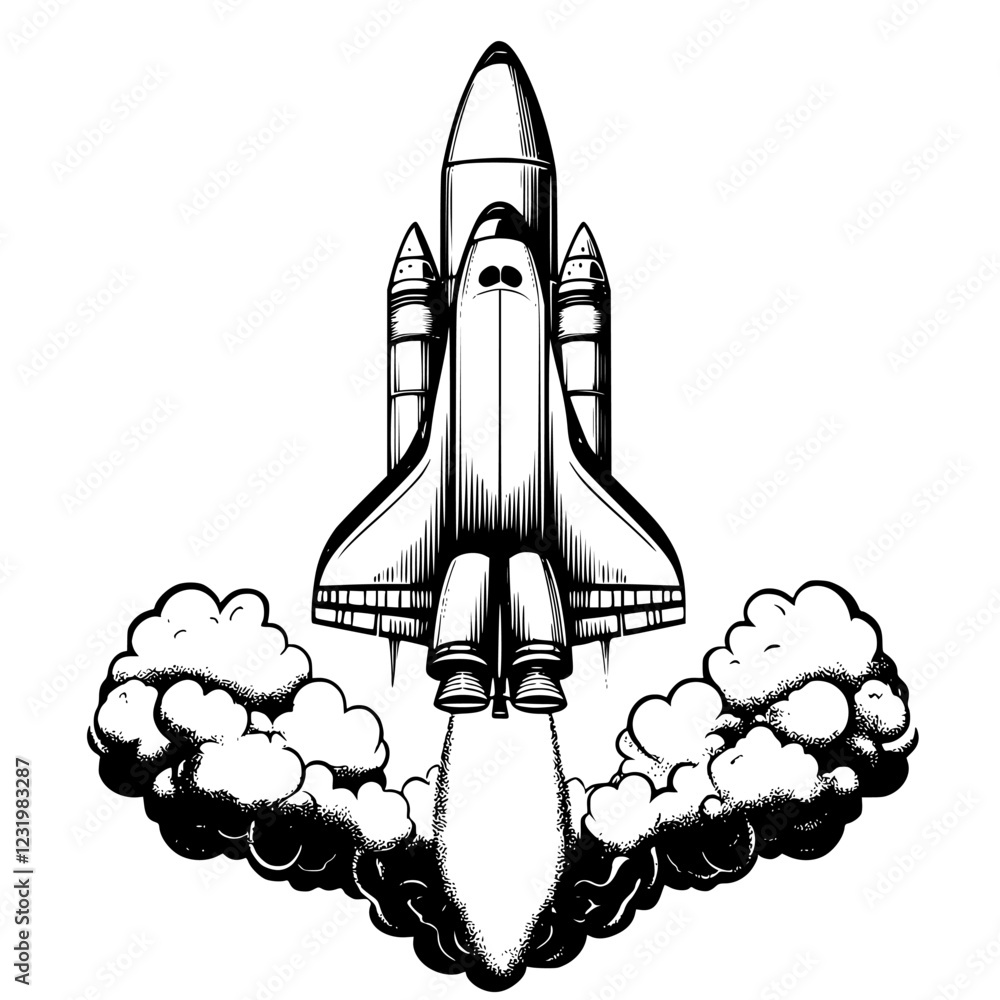 Poster rocket launch depicted with detailed design and dynamic motion, showcasing power and innovation in s