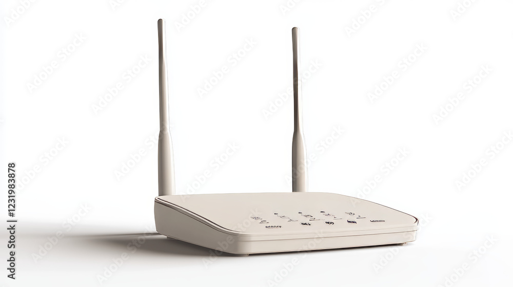 Poster wifi router front and side view mockup, blank home device with antennas for wireless internet connec