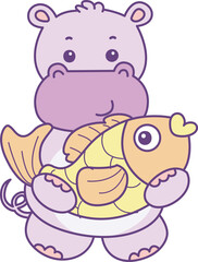 Fototapeta premium Cute hippo vector icon. Funny baby hippo animal series stock illustration. life of fluffy hippo designs.