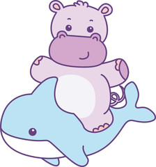 Cute hippo vector icon. Funny baby hippo animal series stock illustration. life of fluffy hippo designs.
