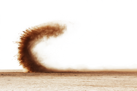 dust devil swirling in desert storm isolated on white transparent background