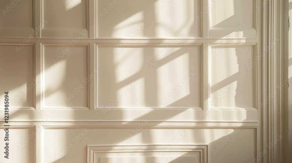 Aufkleber elegant wall with light shadows creating serene atmosphere. soft beige color and paneling add touch 