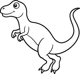 Coloring page book for kids jumping Dinosaur line art illustration