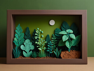 shadowbox scene green plants from plasticine