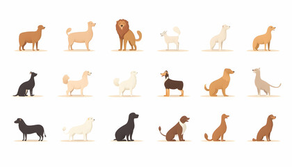 Diverse dog breeds collection, profile view, white background, ideal for pet websites or educational materials