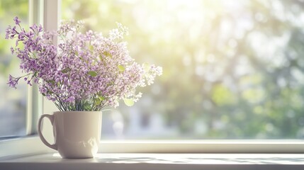 Celebrating International Women's Day with spring flowers and coffee, a peaceful morning at home