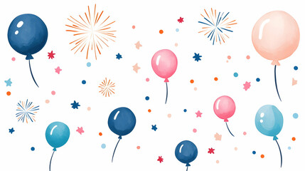 Festive balloons and fireworks celebration; party invitation design