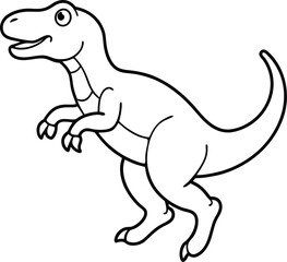 Coloring page book for kids jumping Dinosaur line art illustration