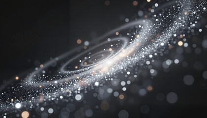 Glowing silver particles spiraling like a galaxy, cosmic energy