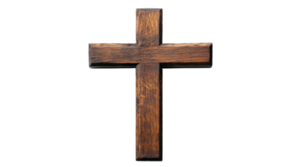 Wooden christian cross isolated on transparent background representing faith and spirituality