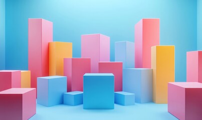 Obraz premium Abstract colorful cubes, layered design, 3d render, Generative AI