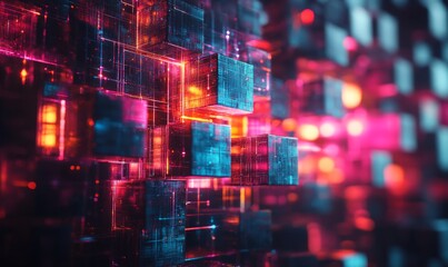 Obraz premium Abstract colorful cubes, layered design, 3d render, Generative AI