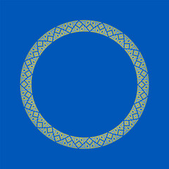 Vector illustration of round frame Ukrainian ornament in ethnic style, identity, vyshyvanka, embroidery for print clothes, websites, banners. Background. Geometric design, copy space, frame