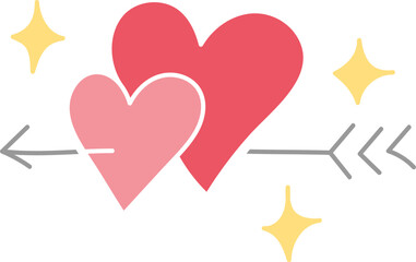 Two hearts with sparkles and arrows design border color clipart