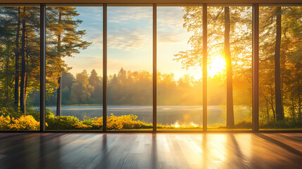 Fototapeta premium Morning sunlight through forest window