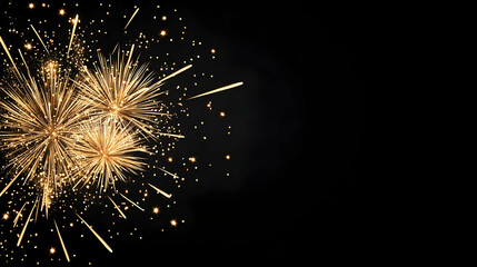 Golden fireworks explode at night, celebration background