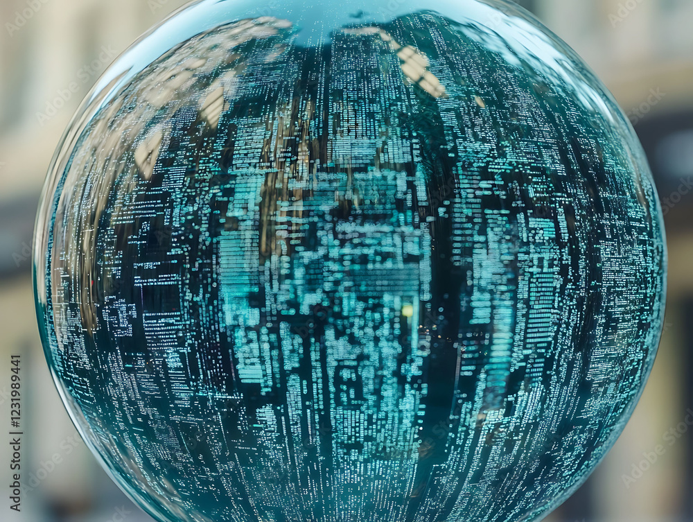Aufkleber abstract teal sphere with embedded code, perfect for tech, data, global network, or futuristic conce
