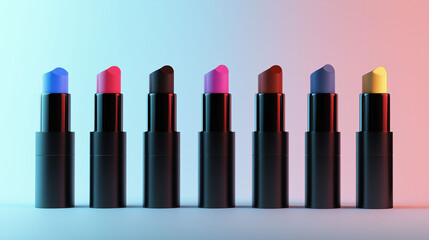 Obraz premium Shinning lipsticks tubes of different colors in a row