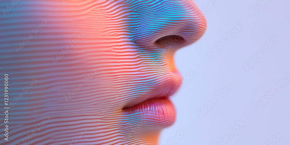 Poster profile of face with overlaid linear pattern