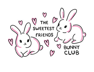 Hand Drawn Cute Bunny isolated on white background. Print design rabbit. Kids Print on t-shirt. Vector