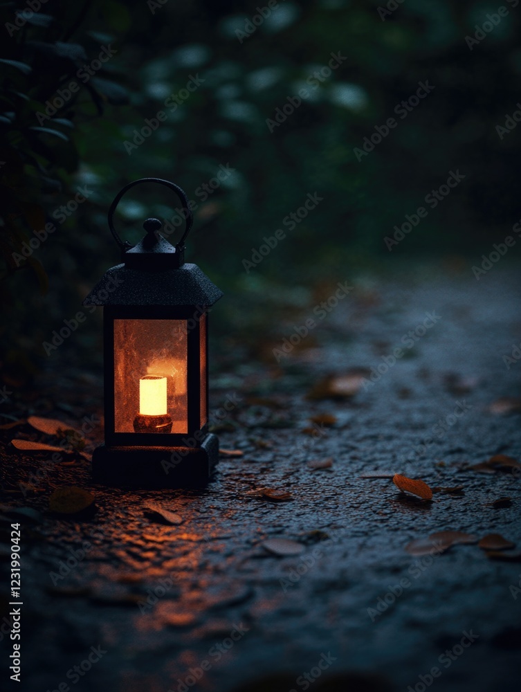 Canvas Prints lantern on dark path