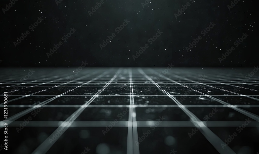 Aufkleber dark grid floor with sparkling particles, night sky background. ideal for sci-fi or tech projects