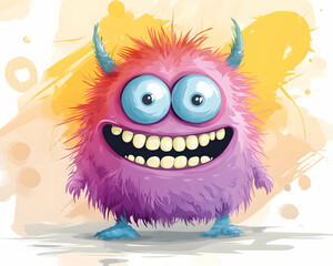 Fototapeta premium Happy monster cartoon character illustration, playful background, children's book, design element