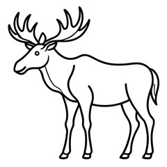 Cute Silhouette of a Moose line art vector cartoon illustration