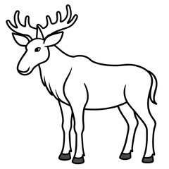 Cute Silhouette of a Moose line art vector cartoon illustration