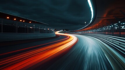 Night race track, speed, lights, curve, motion blur, motorsport, advertising