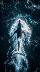 Fototapeta premium HD Phone Wallpaper Majestic Orca Whale Breaching Ocean Surface Dramatic Aerial View Wildlife Photography
