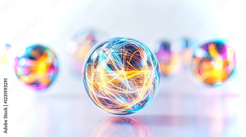 Poster vibrant orbs of light create dynamic patterns in a colorful display