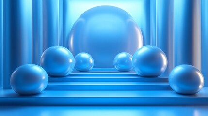 Abstract blue shapes, iridescent design, 3d render, Generative AI